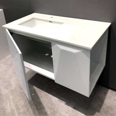 41” Gloss White Wall Mount Vanity with Nano Glass Top and Matching Mirror </br></br>C04LVT-GW-NGS DISPLAY MODELL</br>