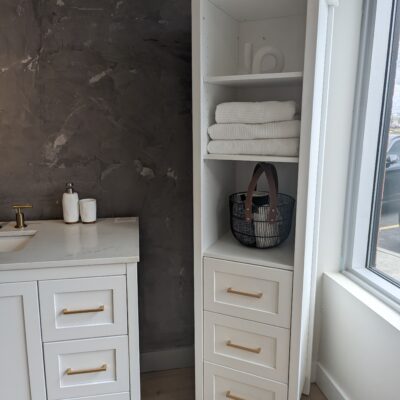 48″ White Freestanding Vanity with Matching Linen Tower